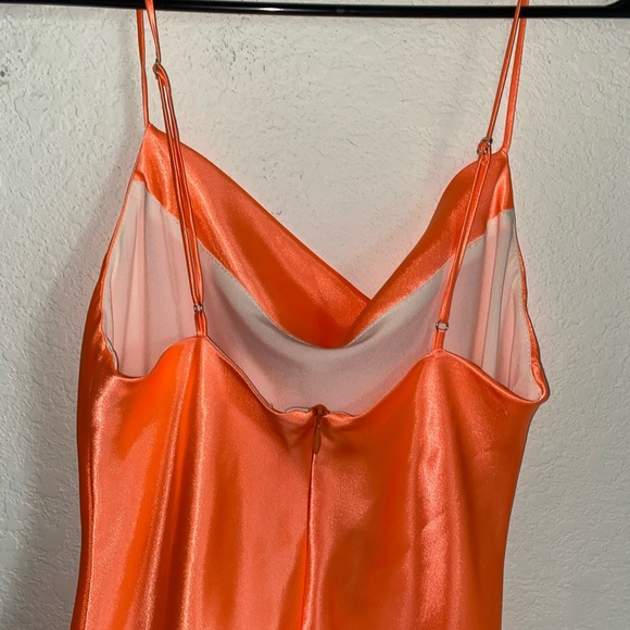 HEMLINE Cowl Neck Silky Sleek Orange Satin Slip Mini Coquette Party Dress Sz XS - Picture 9 of 12